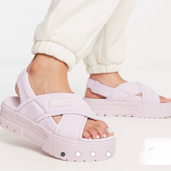 PUMA WOMENS MAYZE lavender‎ fog puna white SANDAL platform SHOES size 10 new - Picture 1 of 7